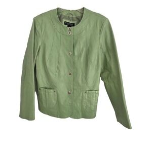 DIALOGUE™ Light Green Real Leather Full Zip Motorcycle‎ Biker Jacket Size Large